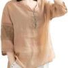 XZQYJKP Women's V-Neck Button Loose Short Sleeve Casual T-Shirts Summer Solid Color Clothing Chinese Style