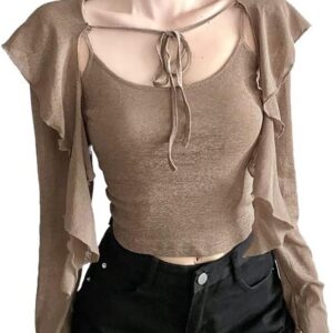 YMGSCC Beauty Clothing Solid Color Slim Fit Street Fashion Square Neck Long Sleeve Tops for Women